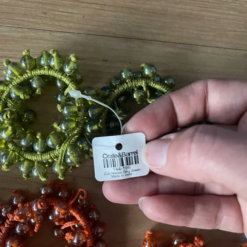 Crate&Barrel 12pc Beaded Zulu Napkin Rings Green Orange Magenta